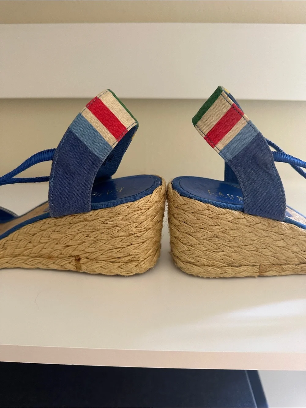 Ralph Lauren Multicolor Striped Canvas Espadrille Wedge Sandals
